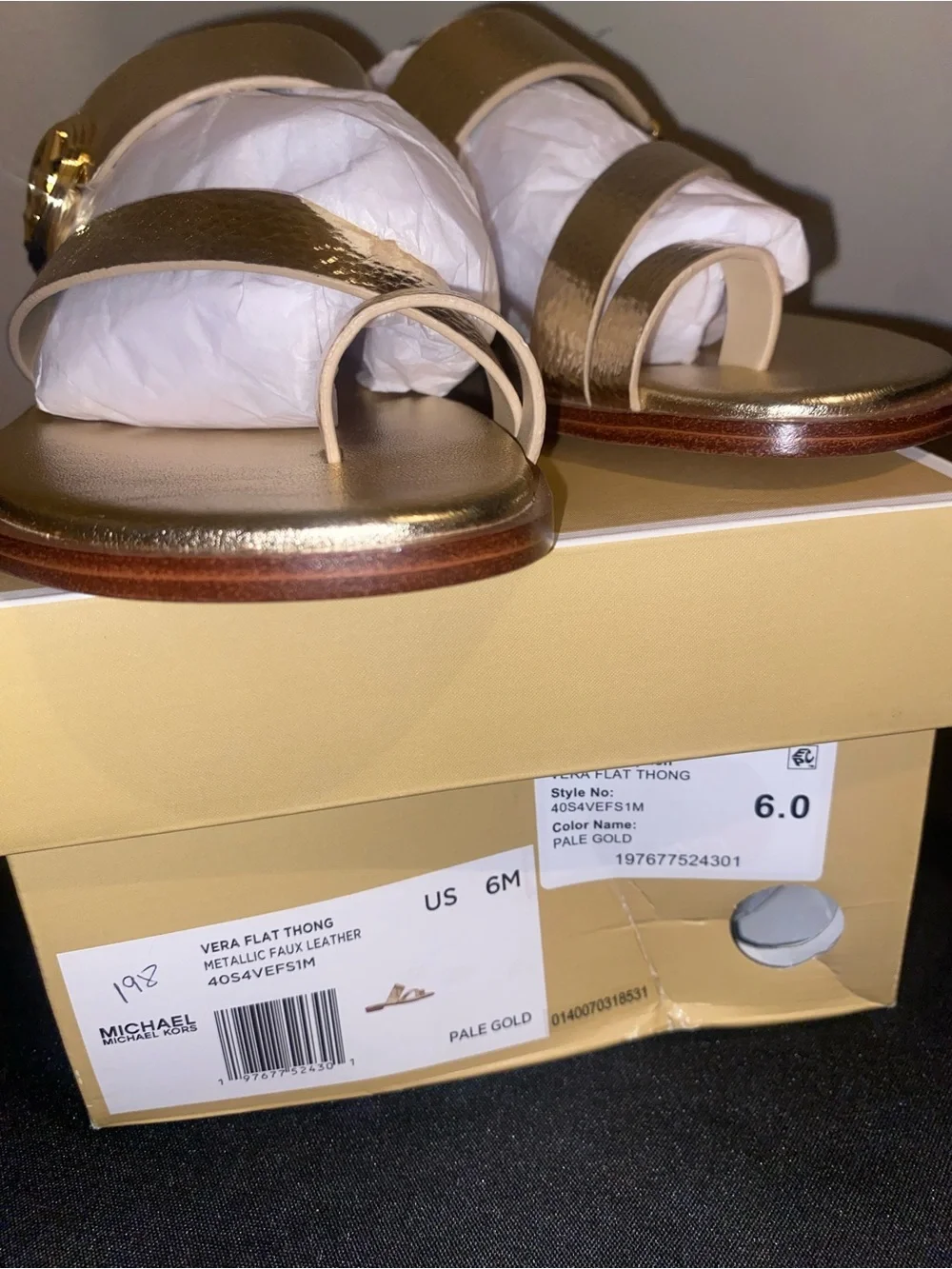 Michael Kors Gold Leather Slide Sandals with MK Logo